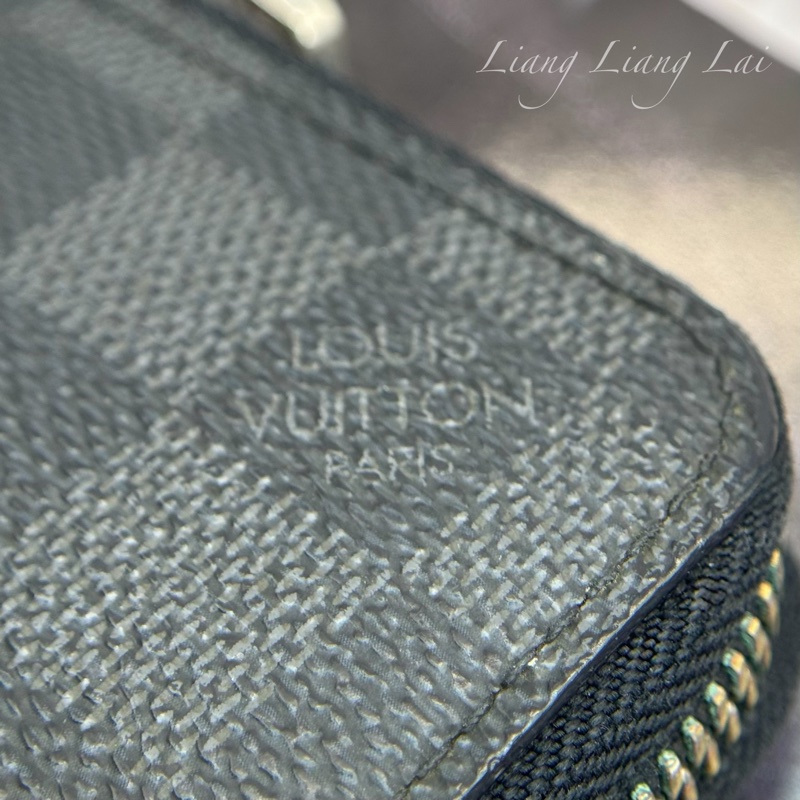 LOUIS VUITTON LV Damier Graphite 拉鍊黑色長夾-14