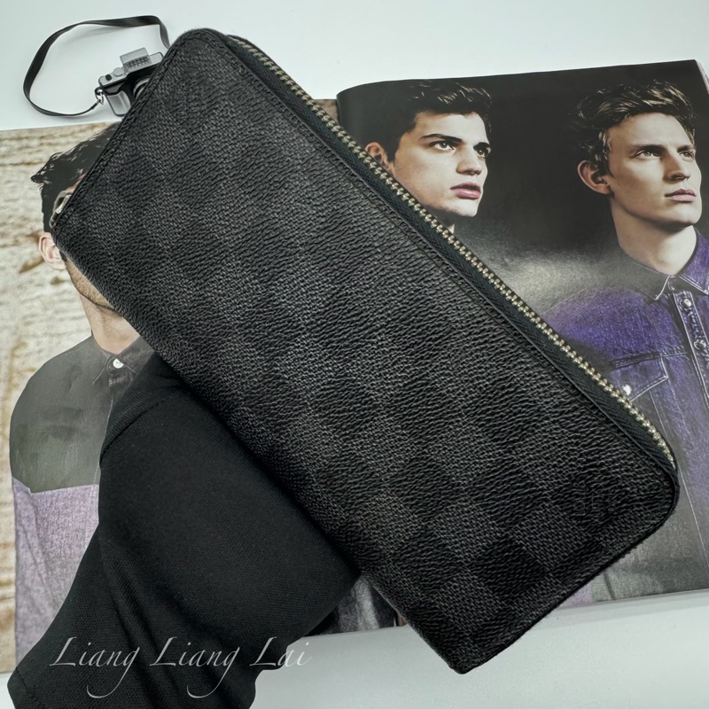 LOUIS VUITTON LV Damier Graphite 拉鍊黑色長夾-15