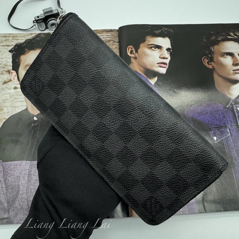 LOUIS VUITTON LV Damier Graphite 拉鍊黑色長夾-16