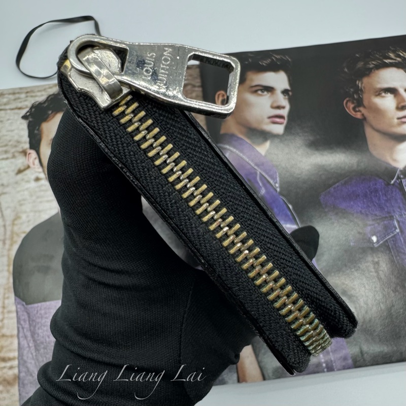 LOUIS VUITTON LV Damier Graphite 拉鍊黑色長夾-19