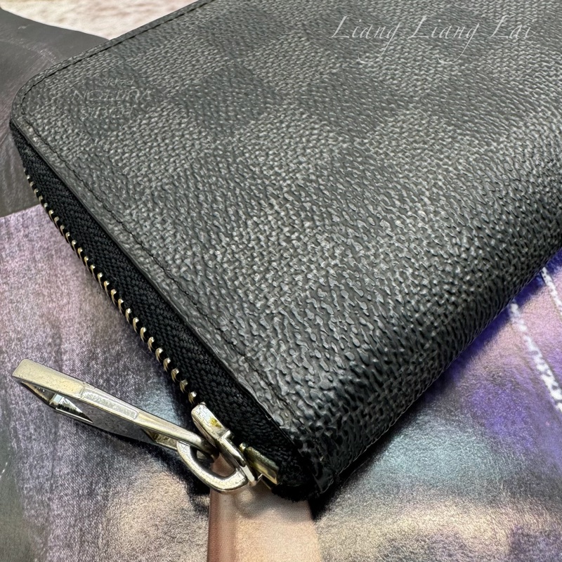 LOUIS VUITTON LV Damier Graphite 拉鍊黑色長夾-21
