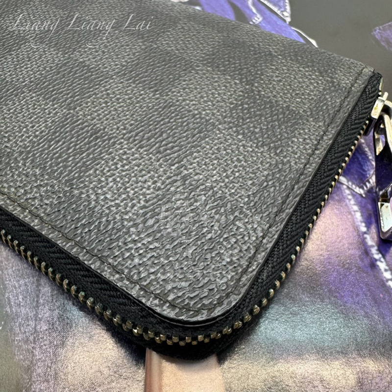 LOUIS VUITTON LV Damier Graphite 拉鍊黑色長夾-22