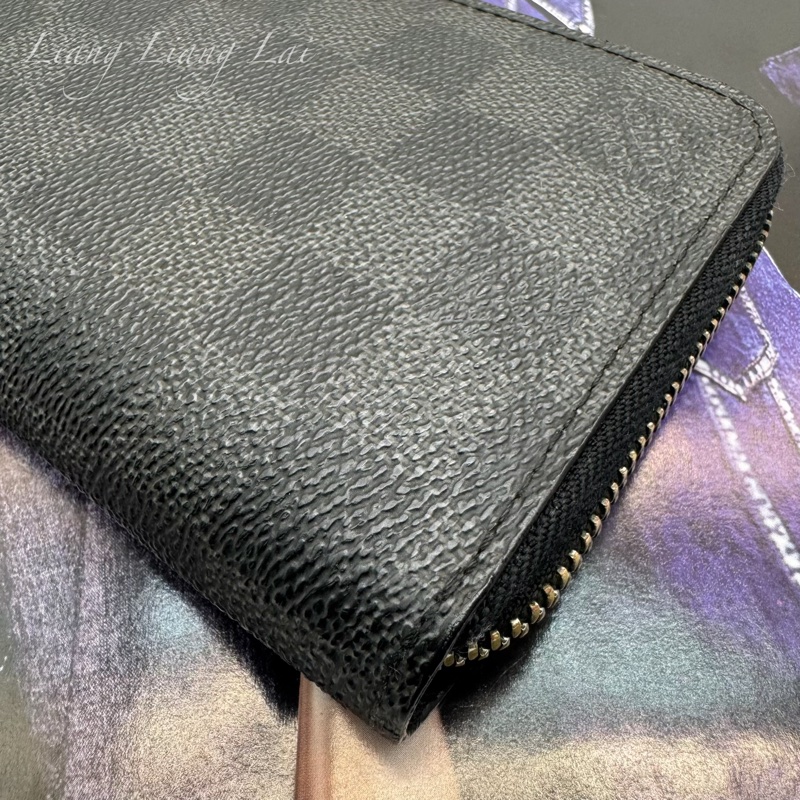 LOUIS VUITTON LV Damier Graphite 拉鍊黑色長夾-23