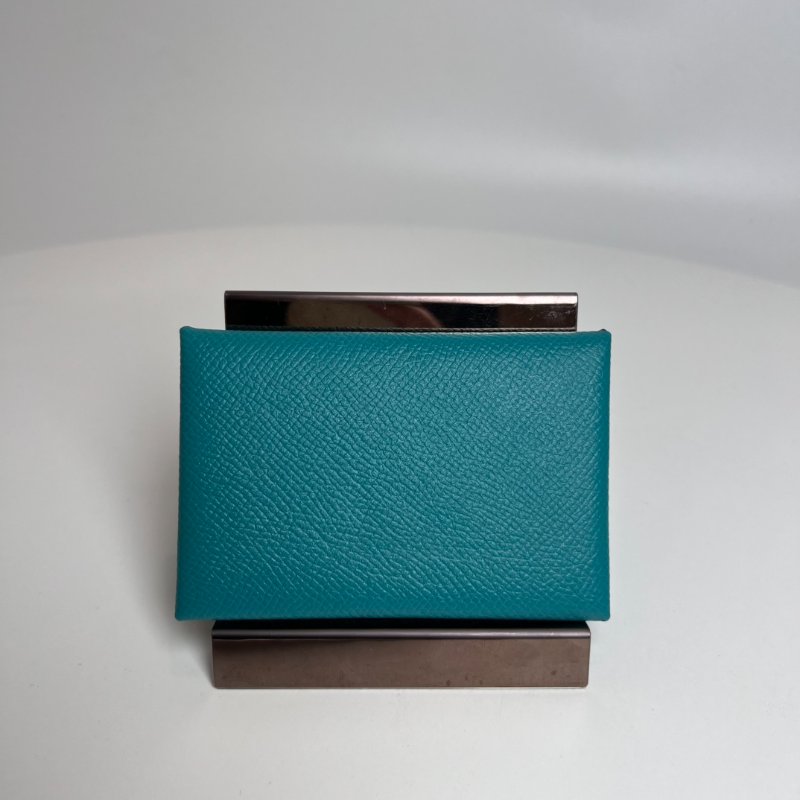 HERMES X刻 湖水綠CALVI卡包-0