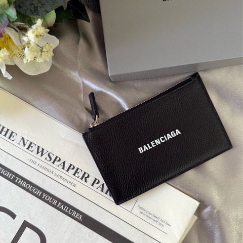 經典Logo牛皮拉鍊零錢/卡夾包(黑色)