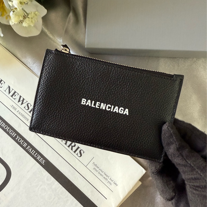 經典Logo牛皮拉鍊零錢/卡夾包(黑色)-1