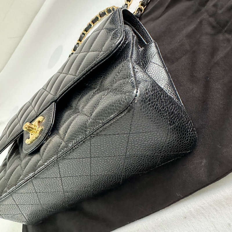 Chanel 香奈兒 CF小號 黑金牛皮 荔枝紋30開 有卡 帶防塵袋-3