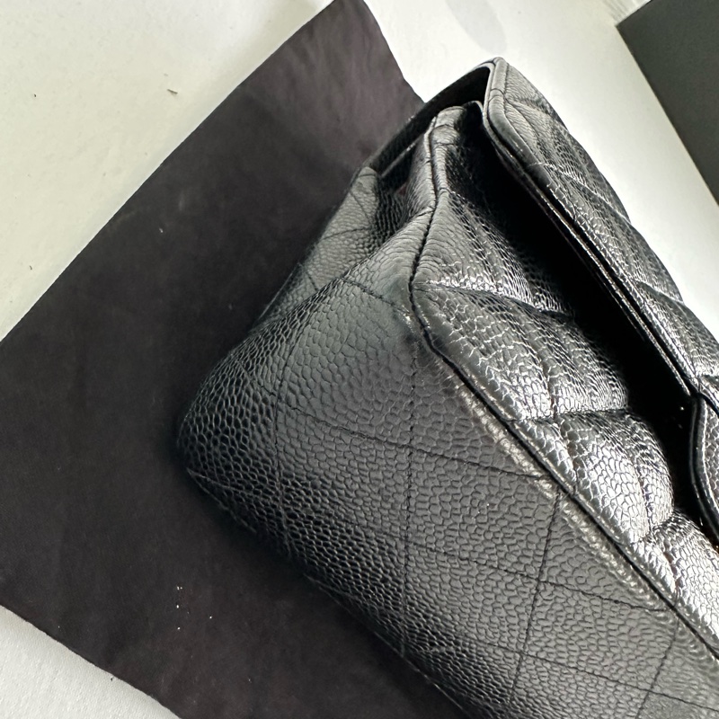 Chanel 香奈兒 CF小號 黑金牛皮 荔枝紋30開 有卡 帶防塵袋-12