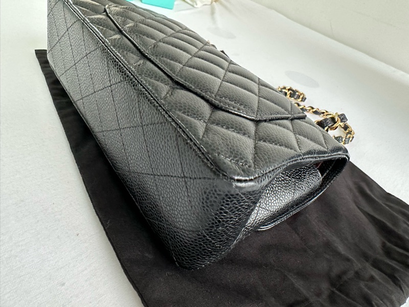 Chanel 香奈兒 CF小號 黑金牛皮 荔枝紋30開 有卡 帶防塵袋-15