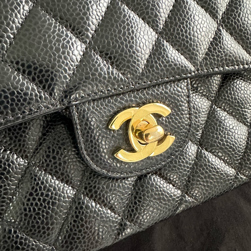 Chanel 香奈兒 CF小號 黑金牛皮 荔枝紋30開 有卡 帶防塵袋-16