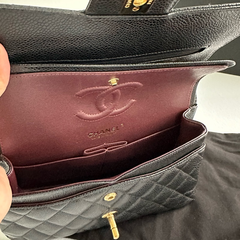 Chanel 香奈兒 CF小號 黑金牛皮 荔枝紋30開 有卡 帶防塵袋-21