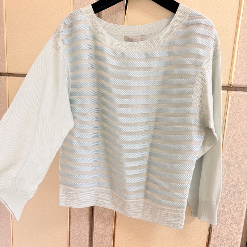 7）全新Shiatzy Chen夏姿灰綠色絲質拼接上衣 40號 原價16800-7