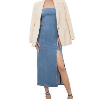 7)全新Alice+Olivia正品牛仔開叉長洋 14號 M-L可穿-0