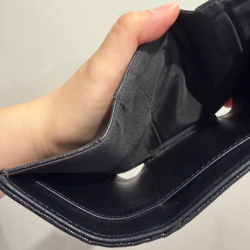 Chanel 香奈兒 荔枝牛皮 三折短夾 黑 霧金釦-15