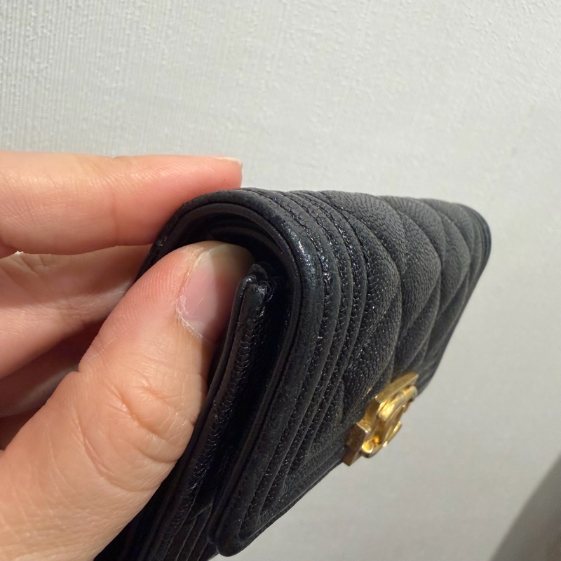 Chanel 香奈兒 荔枝牛皮 三折短夾 黑 霧金釦-20