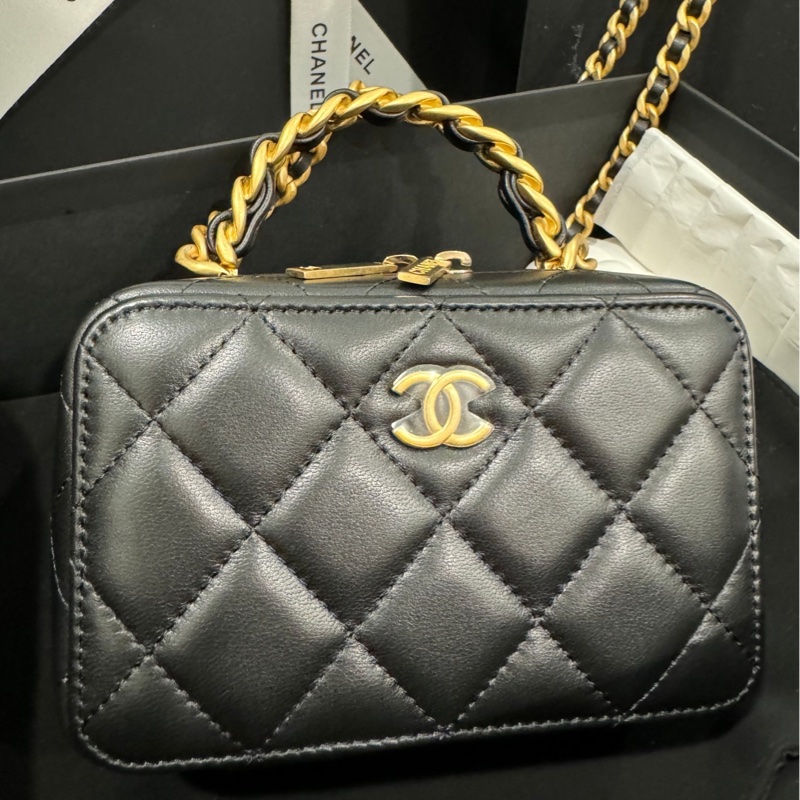 CHANEL Vanity Case 黑羊皮雙拉鍊手提斜背-0