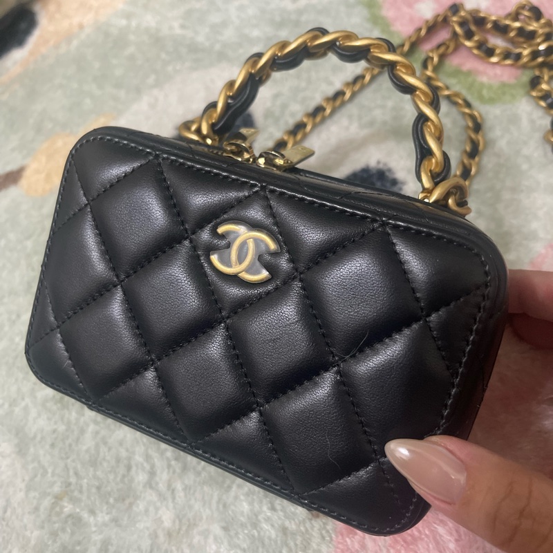 CHANEL Vanity Case 黑羊皮雙拉鍊手提斜背-5