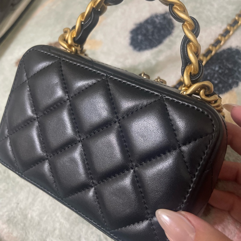 CHANEL Vanity Case 黑羊皮雙拉鍊手提斜背-6