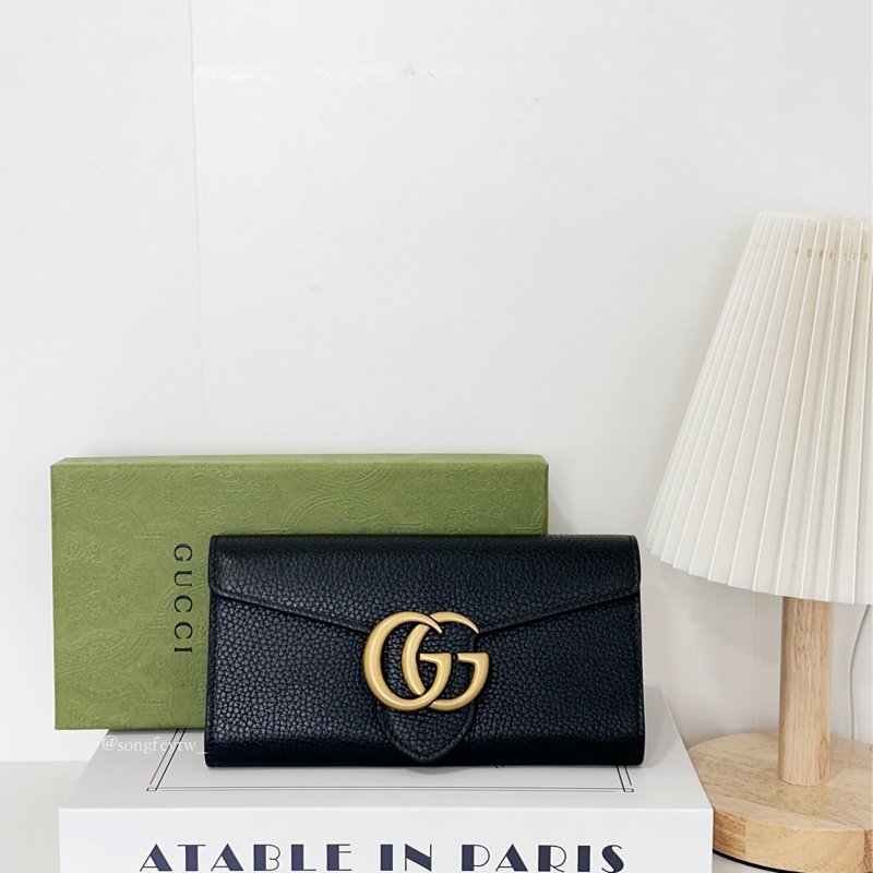Gucci 雙G Logo 信封長夾 - 黑色-1
