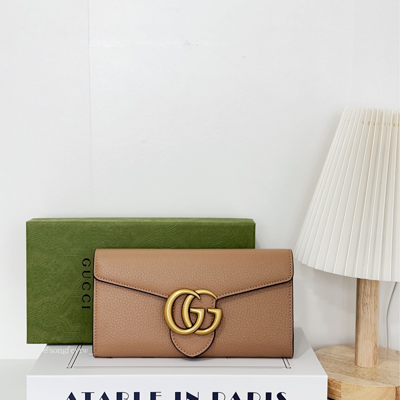Gucci 雙G Logo 信封長夾 - 奶茶色-0
