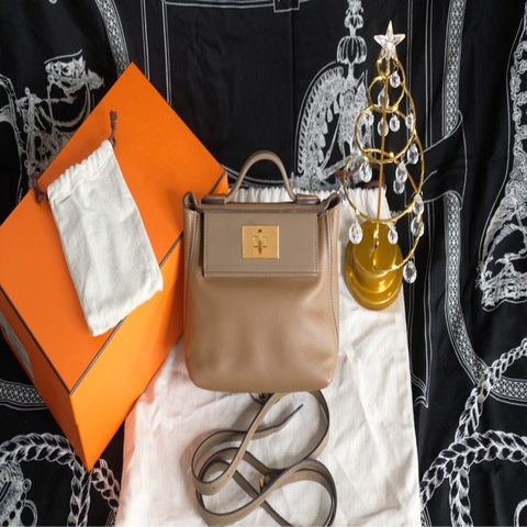 Hermes mini2424 威瑪犬拚大象灰金釦