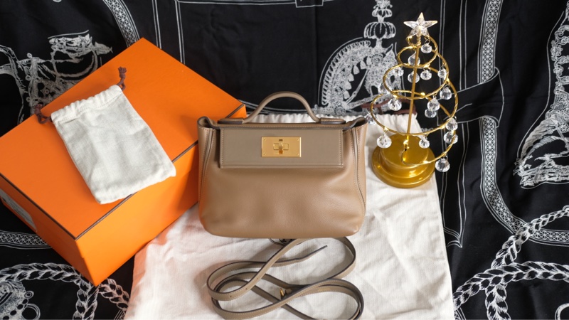 Hermes mini2424 威瑪犬拚大象灰金釦-0