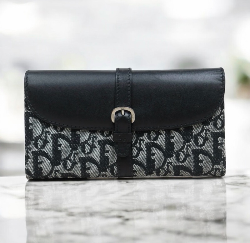 「JL精品代購」9新 Dior 老花翻蓋 長夾-0