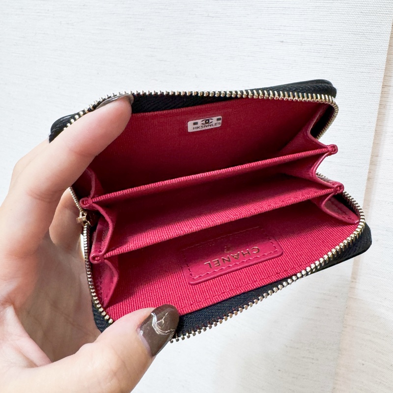 Chanel 19黑金羊皮拉鍊領錢卡包 晶片款 全新離櫃品-5