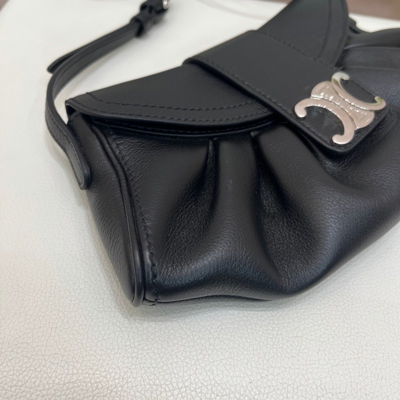 Celine Teen POLLY 黑色牛皮雲朵包 肩背包-4