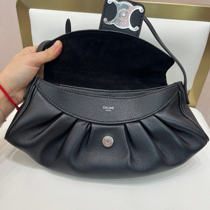 Celine Teen POLLY 黑色牛皮雲朵包 肩背包-7