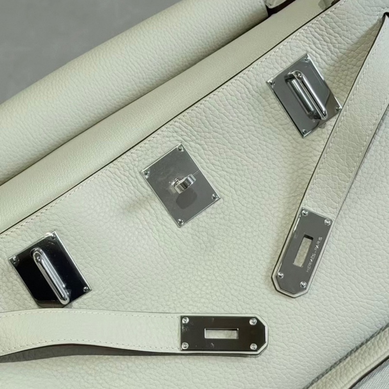 Hermes 愛馬仕 Jypsiere 吉普賽34 羊毛白 銀扣 TC皮 框M刻 配件 肩帶 塵袋 99新-6
