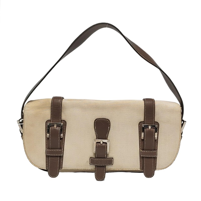 LOEWE 米色織物肩背包 銀色五金 可拆卸肩帶-0