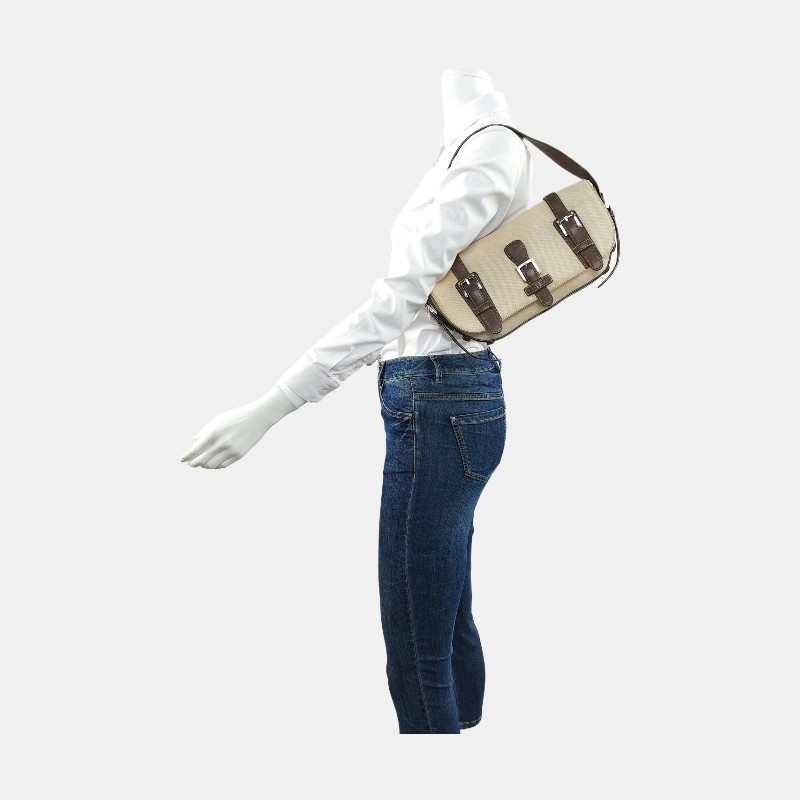 LOEWE 米色織物肩背包 銀色五金 可拆卸肩帶-1