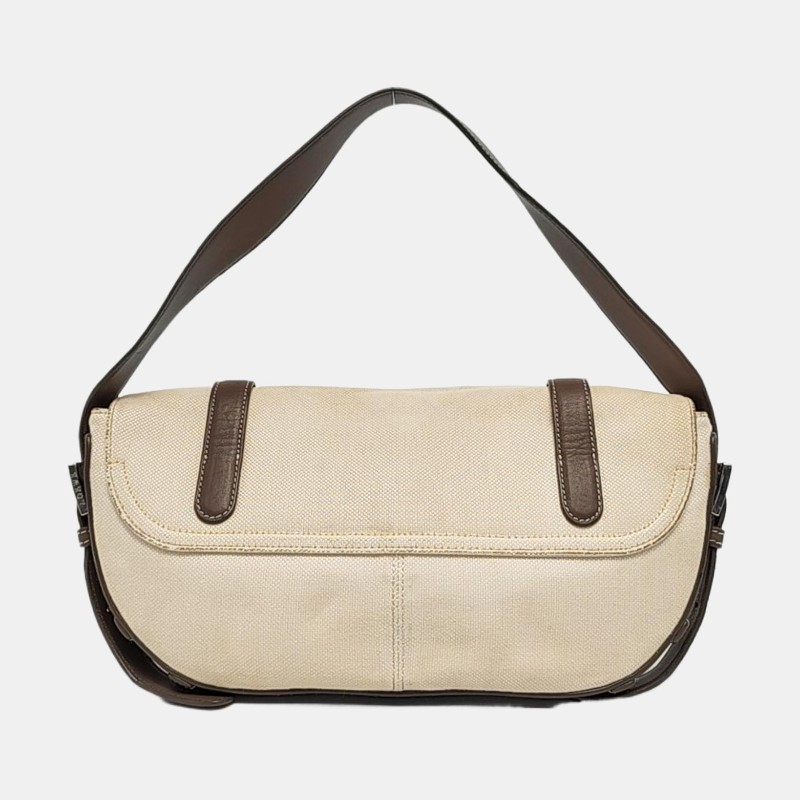 LOEWE 米色織物肩背包 銀色五金 可拆卸肩帶-4