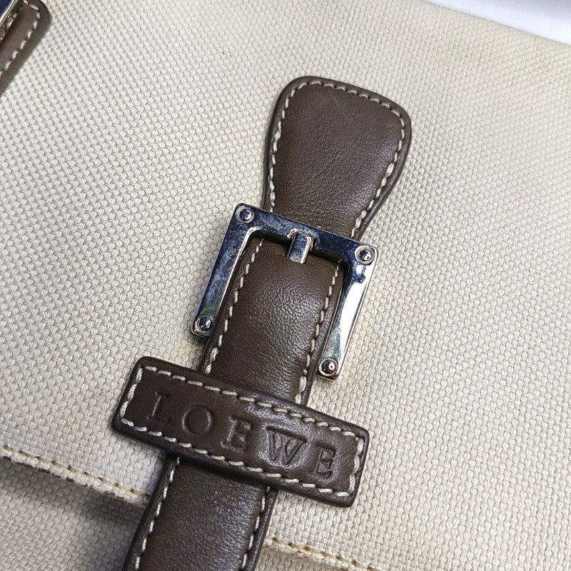 LOEWE 米色織物肩背包 銀色五金 可拆卸肩帶-8