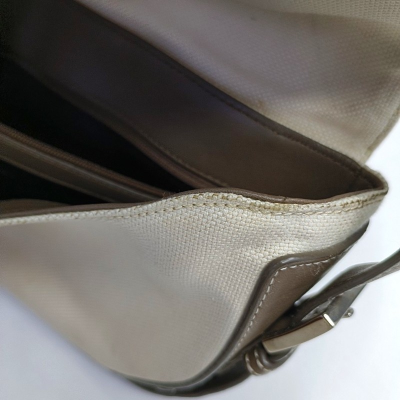 LOEWE 米色織物肩背包 銀色五金 可拆卸肩帶-17