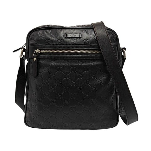 GUCCl GG lmprime 棕色牛皮老花斜背包肩背包 金色五金