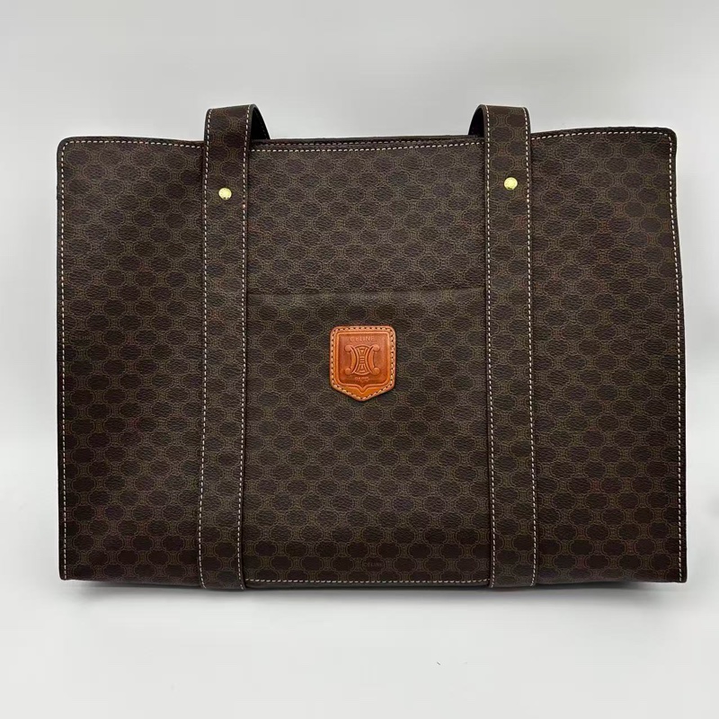 「JL精品代購」Celine棕色老花大號通勤托特包-0