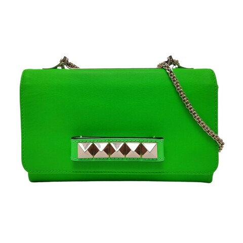 VALENTINO Va Va Voom 綠色牛皮 鉚釘斜背包肩背包 金色五金 可拆卸肩帶