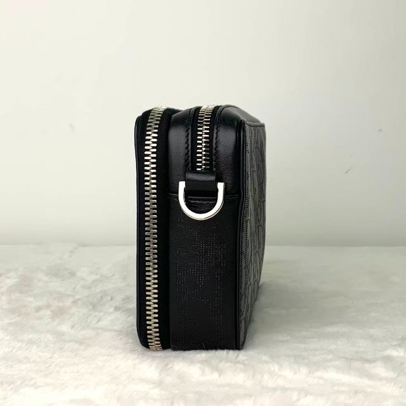 Christine Dior Double Zip Oblique Crossbody Pouch黑色牛皮DIOR LOGO印花斜褙袋-3