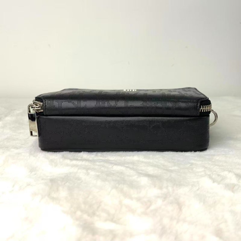 Christine Dior Double Zip Oblique Crossbody Pouch黑色牛皮DIOR LOGO印花斜褙袋-5