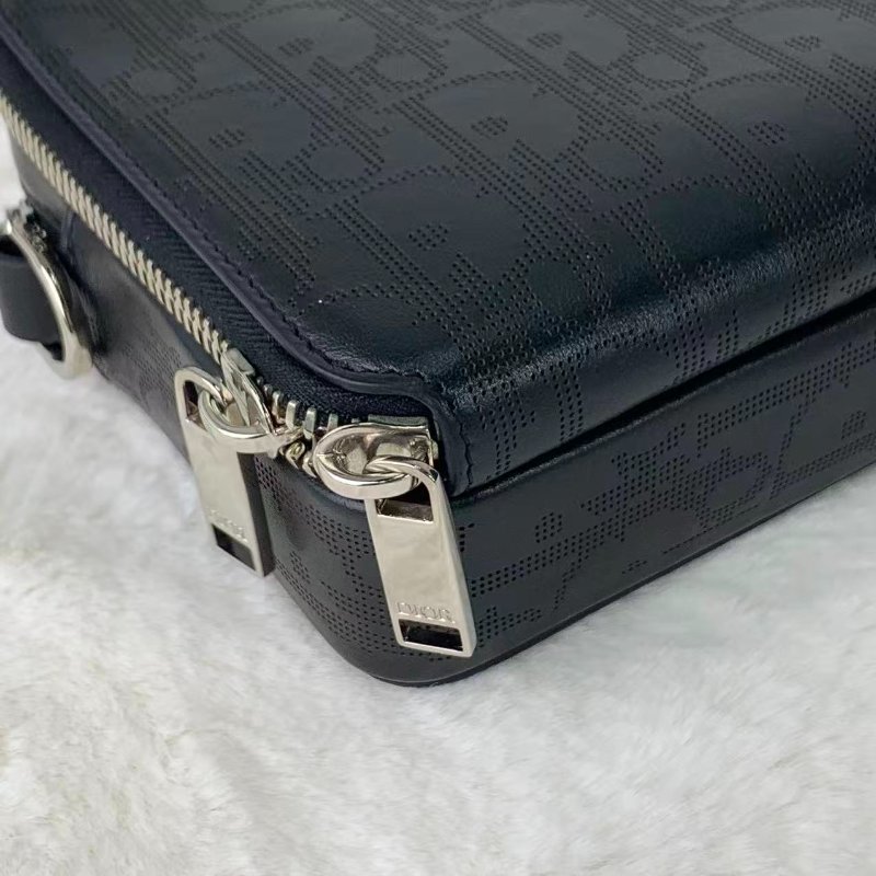 Christine Dior Double Zip Oblique Crossbody Pouch黑色牛皮DIOR LOGO印花斜褙袋-6