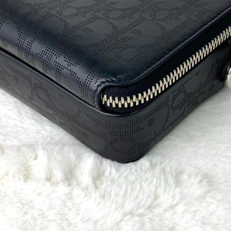 Christine Dior Double Zip Oblique Crossbody Pouch黑色牛皮DIOR LOGO印花斜褙袋-7