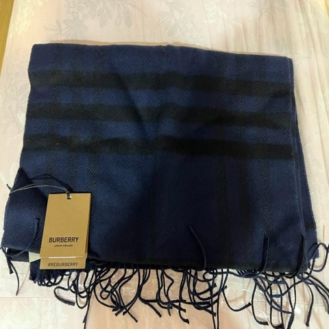 Burberry寬版經典格紋圍巾-藍