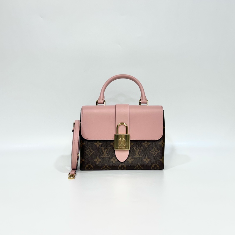 LV原花拚櫻花粉牛皮Locky BB手提側背包M44080-0