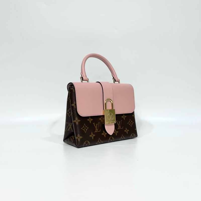 LV原花拚櫻花粉牛皮Locky BB手提側背包M44080-1