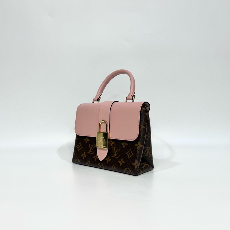 LV原花拚櫻花粉牛皮Locky BB手提側背包M44080-2