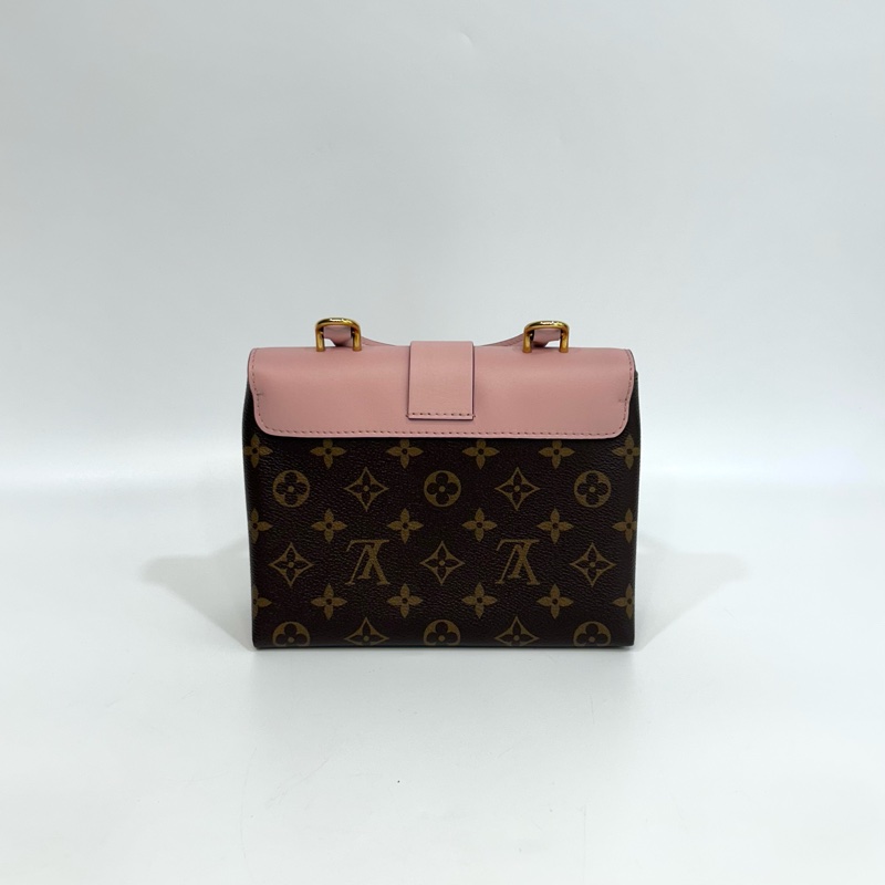 近新路易威登鎖頭包LV原花拚櫻花粉牛皮Locky BB手提側背包M44080-5