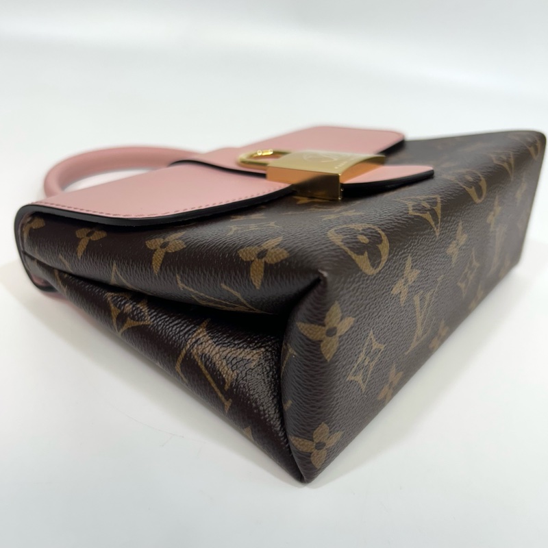 近新路易威登鎖頭包LV原花拚櫻花粉牛皮Locky BB手提側背包M44080-10