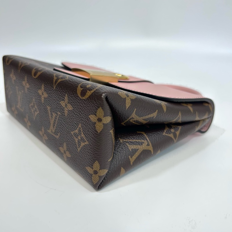 近新路易威登鎖頭包LV原花拚櫻花粉牛皮Locky BB手提側背包M44080-11